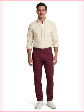 Men's Slim Fit Tapered Chino Khaki Pants Cotton Blend